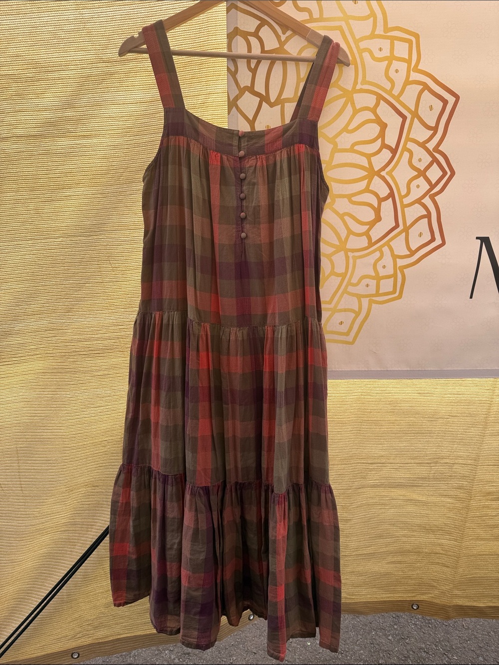 Faherty Olive and Rust Plaid Tiered Midi Dress - Picture 1 of 7
